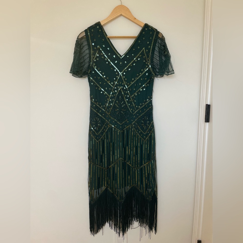 Emerald Green Sequin Fringe Gatsby Dress Size S